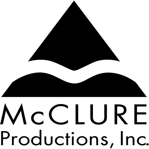 McClure Productions, Inc logo, black triangle with a white wave traversing the middle